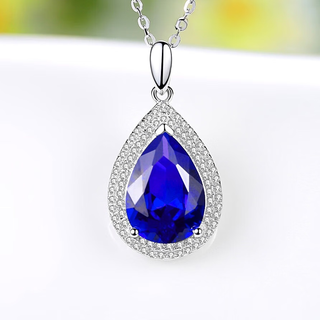 Shien's new product 925 sterling silver sapphire inlaid with drop-shaped pendant 18k gold plated tanzanite color gemstone clavicle necklace for women single pendant (not equipped with chain)