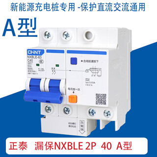 正泰（CHNT）A型新能源充电桩漏电保护器空气开关220v40A带配电箱盒子明装 NXBLE-63 2P 40A (A型) 40A