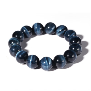 Yan's natural blue tiger eye stone bracelet for male and female couples, lightning pattern blue tiger eye stone buddha bead bracelet, tiger eye stone bracelet, blue tiger eye stone, diameter 14mm (collection grade)