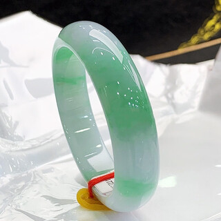 Burmese high-end jade bracelet, ice jade bracelet, light green floating flower jade bracelet, women's genuine jade bracelet, gift number 56