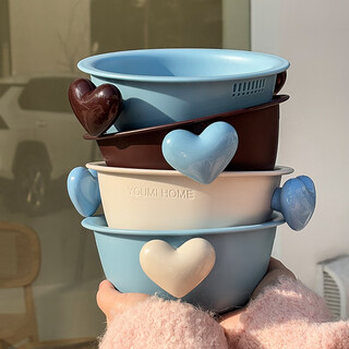 Fan ye's love drainage basket double-layer thickened vegetable basket high temperature resistant dishwasher-friendly fruit bowl and plate home love drainage basket blue coffee