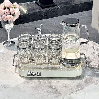 Guig light luxury cold kettle household water utensil set living room high borosilicate glass cold kettle cup high temperature resistance large capacity light luxury silver-plated water ripple cup - four pieces