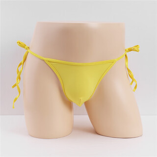 Men's low-waisted thong thin ice silk sexy elastic fashionable lace-up adjustable pure lust underwear yellow strap style without waist circumference suitable for everyone