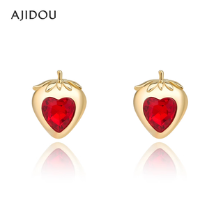 Ajidou ajidou earrings birthday gift niche design strawberry love earrings for girlfriend and wife gold + red