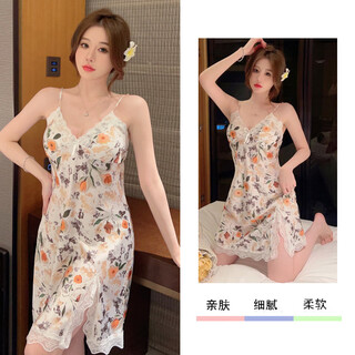 Adore autumn and summer 2026 new sexy nightgown women's summer sling ice silk pajamas ins printed pure desire pajamas home clothes flame flower (325 skirt) m
