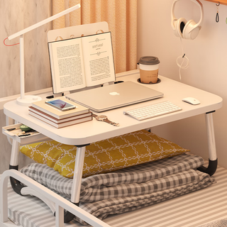Kunfeng dormitory bed computer desk student bedroom folding study table rental house simple desk home lazy small table white 30*50*23 flat style straight legs