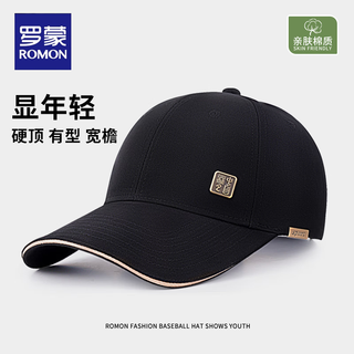 Romon hat men's baseball cap hard top large head cap peaked cap outdoor comfortable breathable sun hat modify face shape black one size