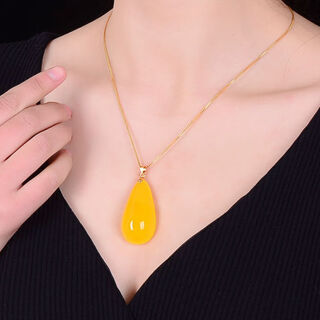 Beeswax pendant water drop clavicle chain chicken fat yellow old honey sweater chain for men and women amber ethnic style water drop with clavicle chain + leather rope