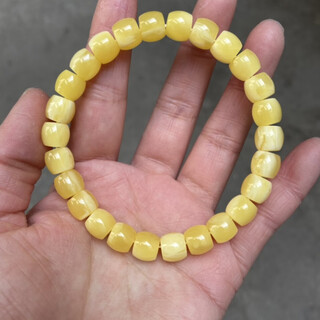 Second-generation confucian beeswax straight-cut single-circle bucket bead bracelet, russian material demon white flower beeswax amber beads, russian material 8 size 7