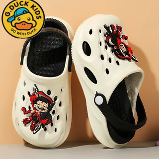 G.duck哪吒魔童洞洞鞋男童防滑包头沙滩拖鞋2025新款夏款 黑白 29