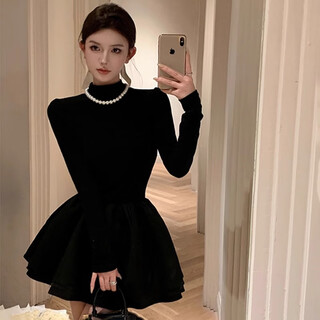 Xier 2025 early spring new hepburn style black dress women's high-end princess tutu skirt daughter little black dress princess tutu skirt l 55-65kg