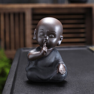 Boutique little monk zen decorative tea pet ornaments tea set purple clay tea pet four novice monks creative fortune tea tray black gold-don't say