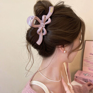 Bai shilin bow clip headwear women's high-end large hair volume shark clip 2025 new summer hair clip for the back of the head leather pink