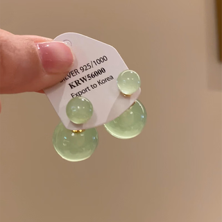 Mhfdo jade earrings silver small fresh mint green and field jade-like ice-through earrings earrings one pair