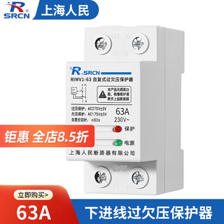 SRCN上海人民过欠压保护器自复式过欠压延时保护器家用220v 32A40A63A 63A 2P下进上出