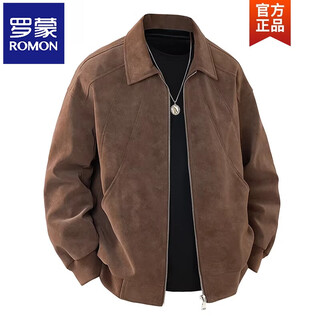 Romon american retro leather jacket for men in spring and autumn new trendy lapel functional dirty style work jacket 6850 brown m