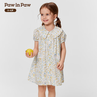 Pawinpaw cartoon bear children's clothing 25 spring and summer new baby girl lace lapel dress sweet full print mix mixed color/99 90