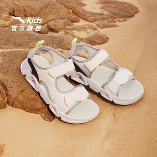 Anta children's sandals men's big children's shoes 2025 summer new velcro outdoor open-toe soft elastic beach shoes sand gray/new ink blue-1 38