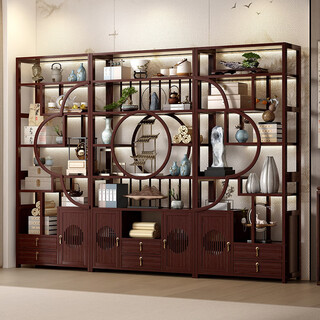 Zhuzhonghuang bogu rack solid wood chinese-style duobao pavilion tea storage rack red wood multi-layer office tea cabinet storage display cabinet 257 long bogu rack four-leaf clover 1 type