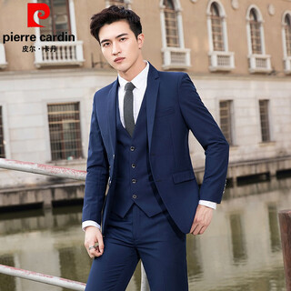 Pierre cardin (pierre cardin) three-piece suit for men, interview, work, professional wear, wedding suit, groomsmen suit, business formal suit, two-button navy blue suit, suit + trousers + collar 3xl 145-155jin jin equals 0.5 kg