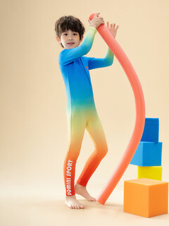 Sanqi children's swimsuit boys 2025 new long-sleeved trousers warm sun protection one-piece swimsuit boy wetsuit blue 120 110-120cm/18-22kg