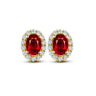 Rsrddy old phoenix gold store same style zirconium natural pigeon blood ruby earrings gold inlaid diamond earrings pure 18k gold (large style) pigeon blood ruby earrings size 9*11