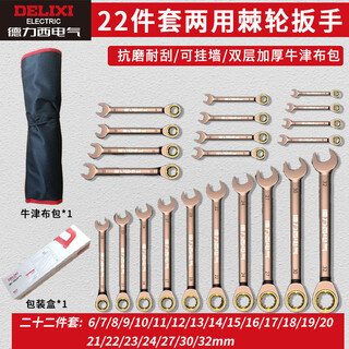 Delixi electric dual-purpose ratchet wrench set tool open-ended wrench home car repair and maintenance labor-saving board 22-piece set