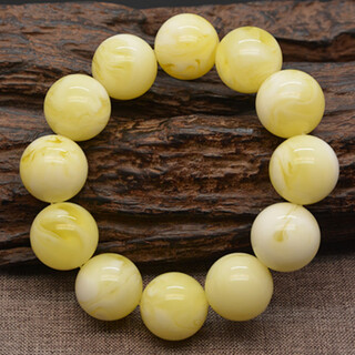 Confucian russian white beeswax 10/25mm round bead bracelet chicken fat yellow honey with moire amber bracelet for men and women, bead diameter 18mm, 13 beads standard men's style