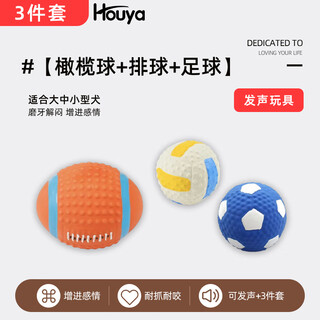 Houya dog sounding toy ball 3-piece set puppy interactive toy ball bite-resistant and boredom relieving molar stick teddy pet supplies