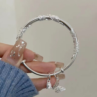 Chinese valentine's day gift chinese valentine's day solid silver bracelet for women 9999 sterling silver bracelet solid mobius flower for female students flower butterfly push-pull silver bracelet
