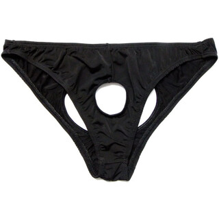 Men's sexy briefs men's low waist hollow transparent ice silk milk silk sexy tight thong t269 black one size (suitable for 1'9--2'7 waist)