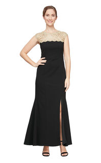 S.l. fashions women's long sleeveless stretch fantasy lace dress black gold 8