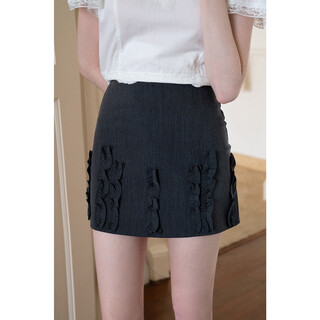 Eggka gray design earring suit material skirt women's summer new high-waist temperament a-line armless skirt gray l