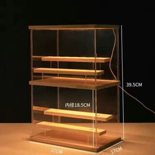 Sanqihu figure display cabinet with light blind box display cabinet with light storage display stand bubble mart solid wood dust-proof display box medium two-layer with light and ladder style