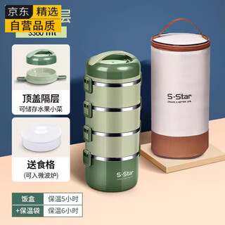 Tuojin imported quality 304 stainless steel multi-layer insulated lunch box from germany, portable lunch box for office workers and students, super upgraded snap-on green 4-layer bag + upper cover layer +