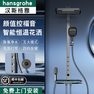 Ingenuity hansgrohe household constant temperature shower bathroom massage shower set all copper waist spray round top spray all copper rain shower shower square top hot and cold version upgraded waist spray (light gray)