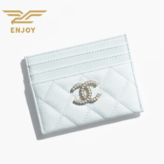 Chanel (chanel) 2025 new double c rhinestone card holder card holder shiny grain embossed calfskin classic style light blue