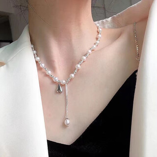 Hunter s925 sterling silver tassel love pendant round bead pearl splicing necklace women's fashion light luxury high-end clavicle chain