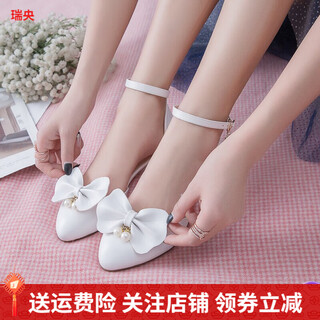 Girls sandals 2022 summer new style middle and large children princess high heels children's leather shoes little girls student performance baotou shoes dance performance shoes ruiyang children's shoes white (pearl bow) 34 shoes inner length 22