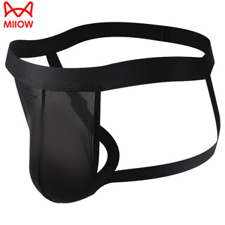 Miiow men's underwear double butt stretch u convex sexy breathable quick-drying butt lift thong ice mesh seamless passion t pants black (breathable double butt) l recommended 130-150jin jin equals 0.5 kg