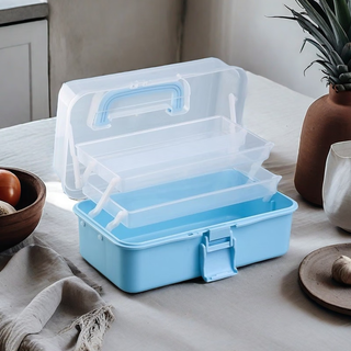 An junsheng multi-functional hardware car electrician multi-layer folding storage box three-layer tool box industrial grade home art box thick 26*14*13* super capacity - open large space sky blue three-layer compartment design * thickened material * durable
