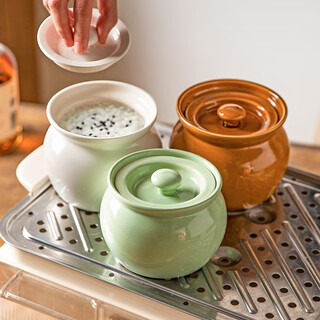 Modern housewife crock pot soup stew pot household soup stew pot with lid ceramic pot for one person stew pot water-proof small steaming cup white health stew pot with lid crock pot 420ml