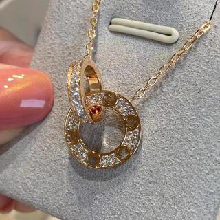 Hunter 18k rose gold double ring necklace women's ring set with diamond pendant full of diamonds au750 clavicle chain jewelry double ring without diamonds