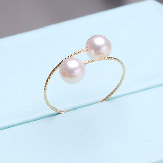 18k gold-plated freshwater pearl ring for women, adjustable elastic fashion ring, round tail ring, flawless glare, fashionable temperament elastic ring
