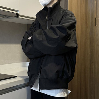 Luyal american bomber trendy brand jacket men's autumn loose handsome workwear baseball uniform trendy sports versatile jacket black xl recommended 120-140jin jin equals 0.5 kg