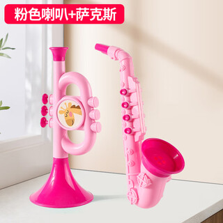 小喇叭儿童玩具婴儿宝宝可吹乐器幼儿园吹吹乐初学者入门竖笛唢呐 早教两件套粉色款大号喇叭+萨克