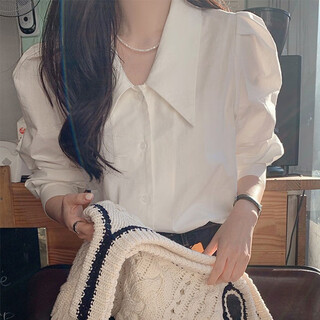 Plain brocade long-sleeved white shirt women's white shirt spring and summer high-end professional formal wear interview student commuter style white shirt lapel long-sleeved shirt white l recommended weight 110-130jin jin equals 0.5 kg