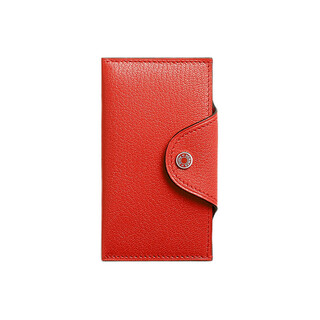 Hermes (hermes) unisex iliad card holder chamkila lambskin palladium-plated snap credit card holder card holder red regular