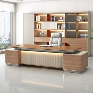 Yoe.ftye level 0 boss desk desk light luxury high-end office furniture executive desk president chairman desk and chair combination 2.8 meters long cabinet/multifunctional cable box/led light