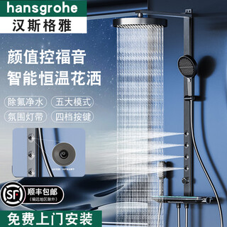Ingenuity hansgrohe home thermostatic shower bathroom massage shower set all copper waist spray round top spray all copper rain shower shower dome constant temperature version upgraded waist spray (light gray)
